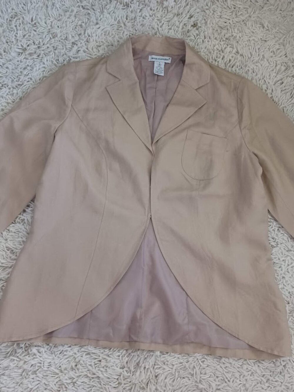 Jessica London Blazer Womens 14 Linen Rayon Beige Taupe Lined Career Jacket